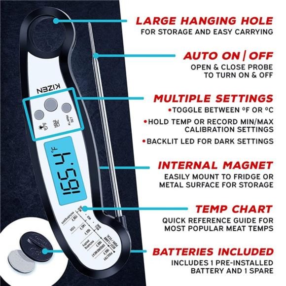 Meat Instant Read Thermometer Waterproof Alarm with Backlight Calibration - Picture 4 of 7